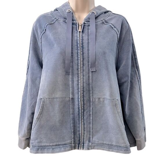 Workshop Republic clothing ~ Blue garment dyed Jacket ~ hi-Lo hem ~ zipped front - Picture 1 of 11